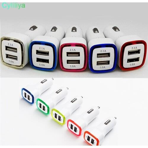 100pcs LED Dual Usb Car Charger Vehicle Portable Power Adapter 5V 1A For Samsung S8 Note 8 iPX