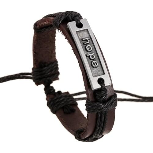 17cm Adjustable Genuine Leather Letter"hope"Bracelet Punk Style Cuff Bracelets For Women Jewelry Leather Bileklik Lady Pulseras