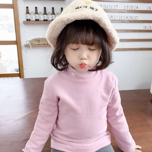 Toddler Girls Plus Velvet Tshirt Kids Cotton Half Turtleneck Solid Thick Shirt For Baby Girl Childrens Winter Warm Tshirt 2020