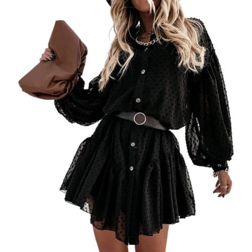 Elegant Black Dot Party Dresses Women Petticoat Long Sleeve Ruffle Ladies Summer Mini Day Dress Female White Wedding Clothes