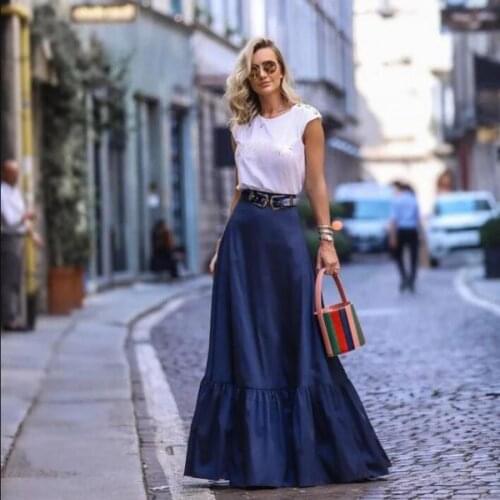 Elegant Royal Blue Long Mermaid Satin Skirts Women Zipper Custom Made Fashion Summer Female Skirt Saias
