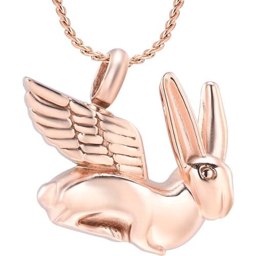 IJD10032 Cute Rabbit With Angel Wings Stainless Steel Memorial Jewelry Cremation Pendant Ashes Urn Funeral Keepsake Necklace