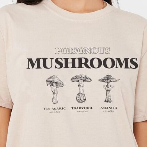 Kuakuayu HJN Poisonous Mushrooms Vintage Fashion Women T-Shirt Summer Grunge Aesthetic Tee Oversized Short Sleeve Street Style