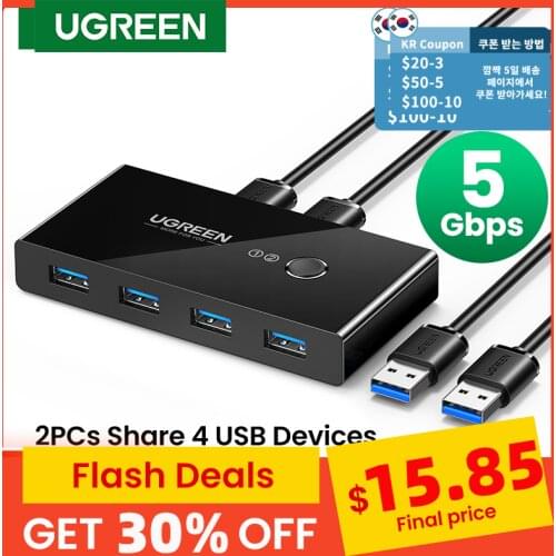 UGREEN USB KVM Switch USB 3.0 2.0 Switcher KVM Switch for Windows10 PC Keyboard Mouse Printer 2 PCs Sharing 4 Devices USB Switch