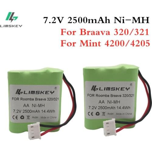 Limskey 2PCS 7.2V 2.5Ah 2500mAh Battery For iRobot Braava 320 321/Mint 4200 4205 Floor Cleaner Robot 4408927