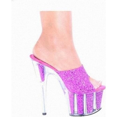 15cm high heel waterproof Taiwan fashion runway fashion runway model cool flash powder crystal slippers