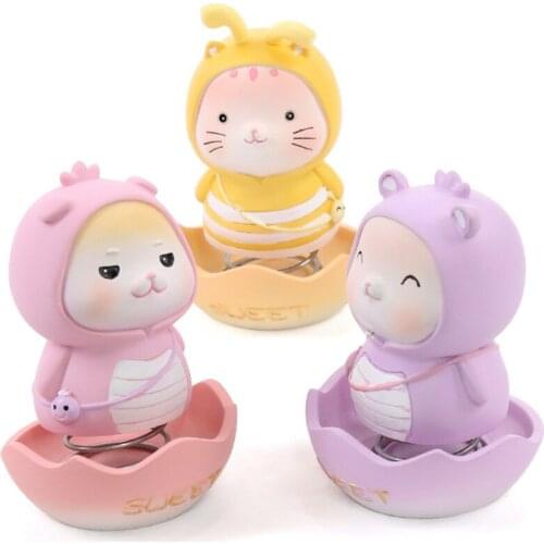 Cartoon Animal Little Bee Shake Head Doll Creative Cute Auto Interior Resin Ornaments Car Decoration Accessories Gift For Friend