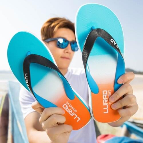2021 Men Flip Flops Summer Gradient Sandalias Fashion Slippers Beach Shoes Non-slip Pinch Sandals