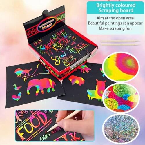 Shave Notes Set Shave Doodle Art With 100 Holographic Rainbow Paper 2 Stylus Shave Card Magic Pictures Educational Juguetes