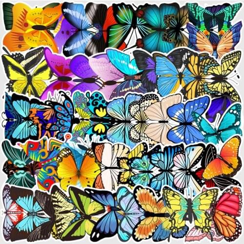 58Pcs Colorful Butterfly Stickers for Cartoon Laptop Skateboard Guitar Stationery Stickers DIY Fridge Car Bottle Decals Kids Toy
