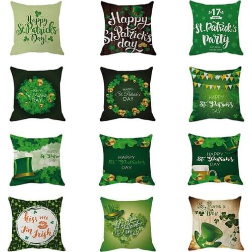 Happy Irish Day Decoration Pillowcase Green Lucky Leaf Pillowcase St. Patricks Day Cushion Cover Home Textiles 45*45cm