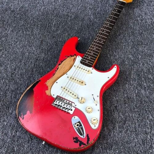2020 new manufacturers customize hand-carved electric guitar retro old red electric guitar pictures, free delivery