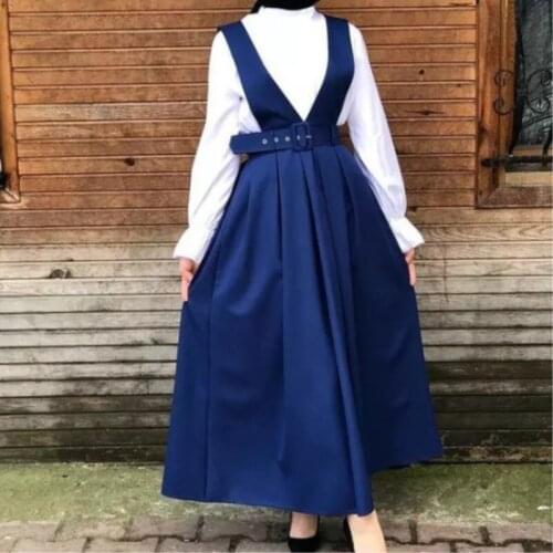 2021 New Arab Middle East Turkey Fashion Womens Girdle And Suspender Skirt Muslim Skirt Girl Clothes Blue