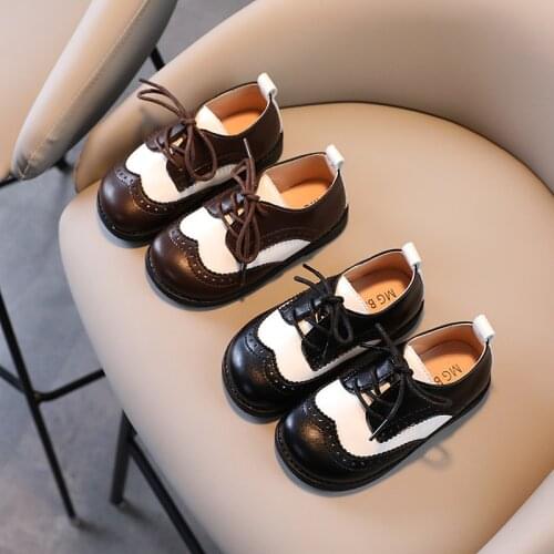 2021 New Style Soft Sole Boys Girls Single Shoes British Style Fashion Childrens Casual Leather Shoes Toddler Shoes Hot 21-30
