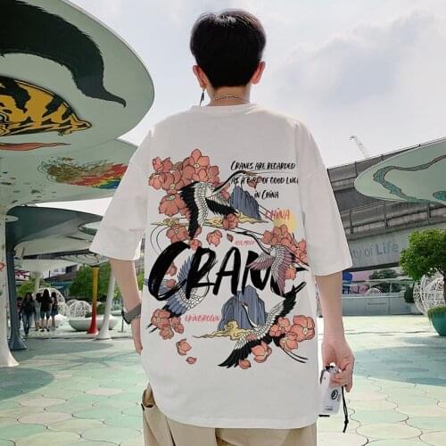 2021 Summer New Crane Casual Men Tshirt Couple Big Size Short Sleeve Hip Hop T-Shirt Asian Streetwear Harajuku Tops 30501