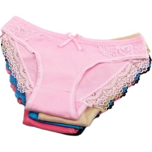 6 Pcs/Lot New Arrival 2021 Cotton Underwear Women Good Quality Lace Sexy Briefs Panties M L XL 9335