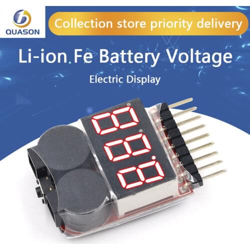 New 1-8S Lipo Li-ion Fe Battery Voltage 2IN1 Indicator Tester Low Voltage Buzzer Alarm For RC Car Boat LED 3.7-30V Dual Speaker