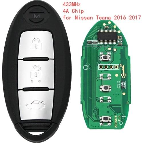 New Smart 3 Button Remote Car Key Fob 433MHz with 4A Chip Uncut Blade for Nissan Teana 2016 2017