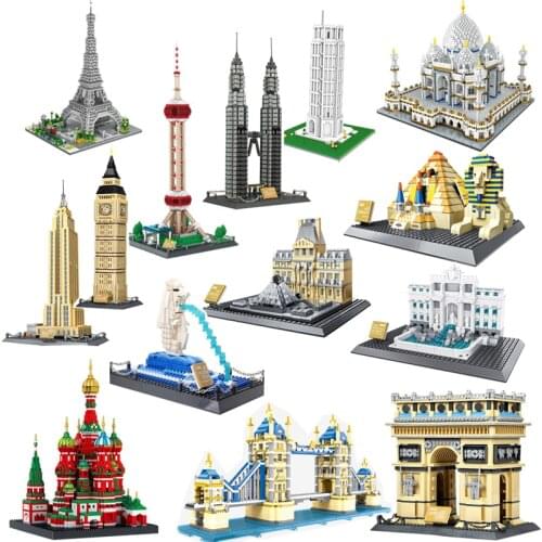 Worlds Famous Architecture Urban Street View Taj Mahal Louvre Pyramid Big Ben London Building Blocks Bricks Kids Toy Gift