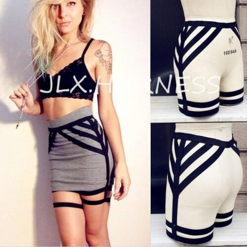 Rave Wear Body Bondage Harness Three Strap Body Cage Garters Elastic Leg Garters Body Cage Harness Panties Sexy Lingerie P0111