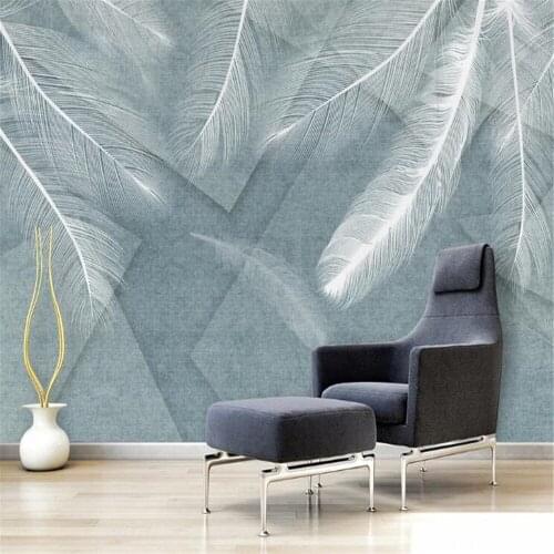 Milofi custom non-woven wallpaper mural modern minimalist feather geometric pattern TV sofa background wall
