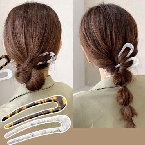 Portable U Shaped Acetate Hairpins Women Tortoiseshell Hair Sticks Accessories Leopard Marble Print Resin Hair Fork Styling Tool
