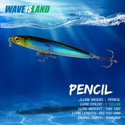 WAVEISLAND Pencil Fishing Lure 8-10cm Pencil Fly Hard Bait 14-18g Long Throw Isca Artificial Sinking Fishing Lures
