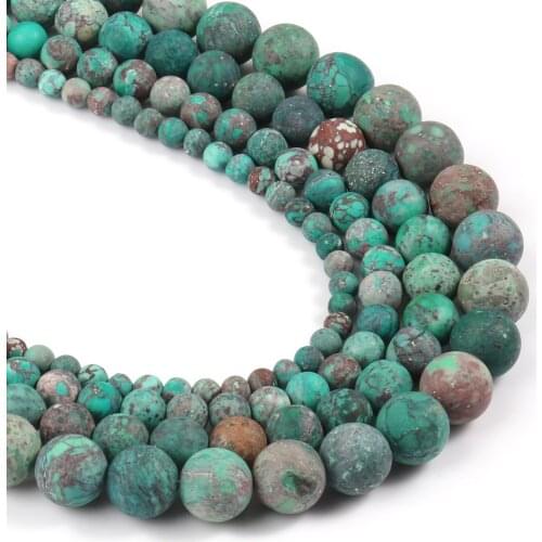Natural Matte Minerals Stone Beads Green Dull Polish Turquoises Round Loose Beads for Jewerly Making DIY Bracelet Necklace 15