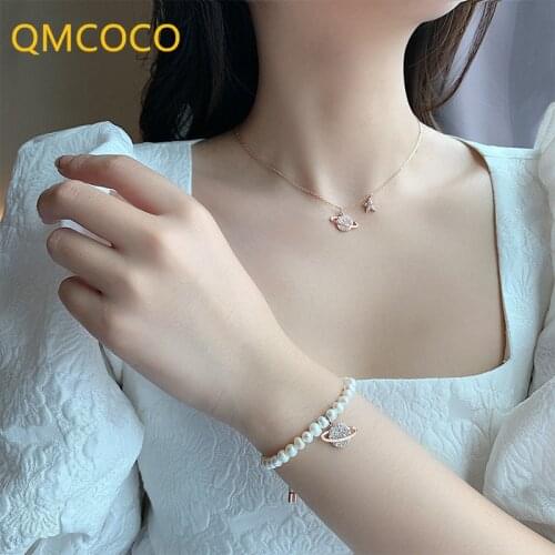 QMCOCO 925Silver Clavicle Chain Necklace For Women 2021 New Style Trend Elegant Woman And Man Party Planet Pendant Jewelry Gifts