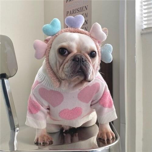 Pink Hearts Dog clothes Cat Bulldog Pug Dog sweater Teddy Schnauzer Puppy Autumn Winter Small Dog Apparel