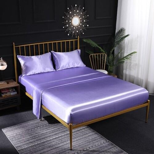 Silky Satin Bedding Set Bed Sheet Mattress Cover Pillowcase US Twin Queen King Violet Blue Sleeping Bed Mattress Protector Set