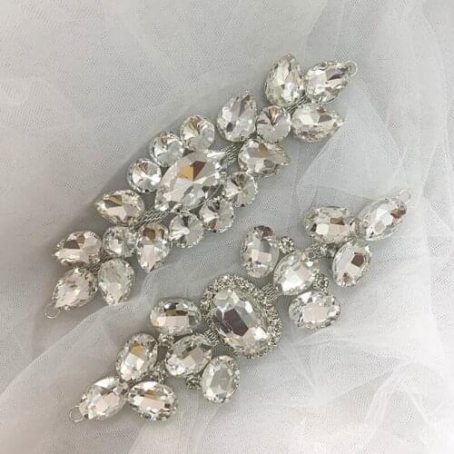 Flower Shape Rhinestones Crystals Sew on Rhinestone Applique Flatback With Buckle Hook For Wedding Dance Dress Belt Decoration