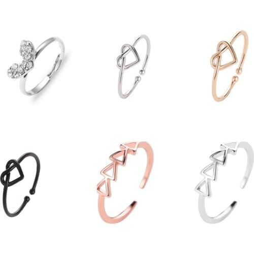 Heart Shape Rhinestone Ring Cross Hollow Knot Adjustable Open Rings Creative Triangle Trendy Rings Couples Valentines Gifts