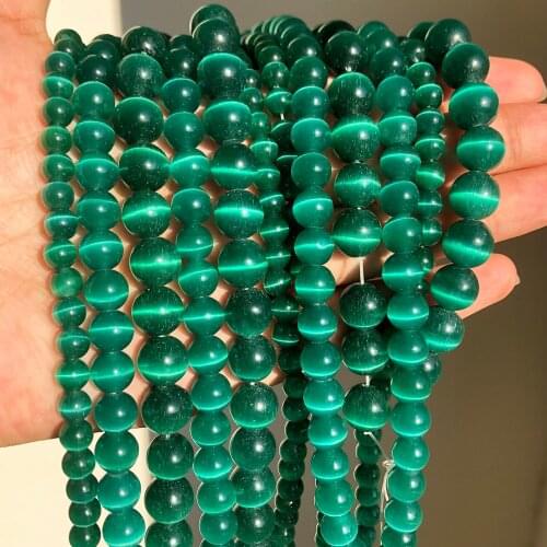 Dark Green Cat Eye Stone Beads Natural Moon Opal Glass Loose Round Beads DIY Charm Beads 4-12mm for Jewelry Making Bracelet