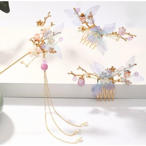 Vintage Women Hair Jewelry Set Exquisite Headpeice Flower Tassel Hairpin Hair Comb Jewelry Set Bride Hair Clip Accessories XH