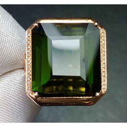Fine Jewelry Real Pure 18 K Gold Jewelry 100% Natural Green Tourmaline Gemstones 16.9ct Diamonds Males Wedding Fine Mans Rings