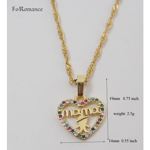 YELLOW GOLD COLOR GP 18 INCH WATER WAVE NECKLACE & COLORFUL CZ STONES HEART SHAPED WITH MAMA AND BABY PENDANT BEST GIFT FOR MUM