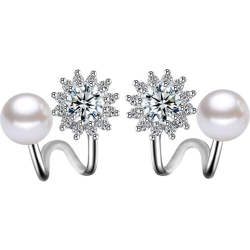 100% 925 sterling silver fashion shiny cz zircon snow pearl flower ladiesstud earrings wholesale jewelry women Christmas gift