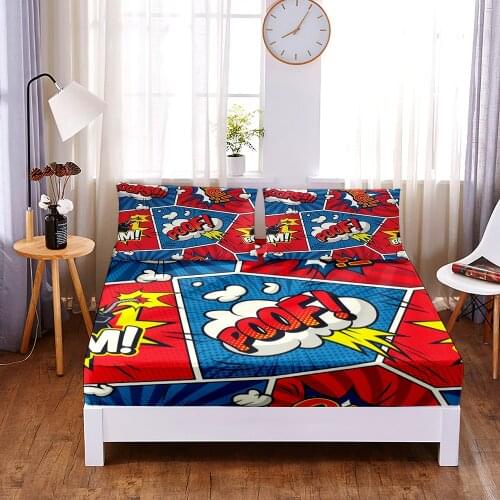 1pc Customize Cartoon Anime 3D Print Superhero Pattern Fitted Sheet Queen King Size Elastic Band Bed Sheet Home Bedroom Decor