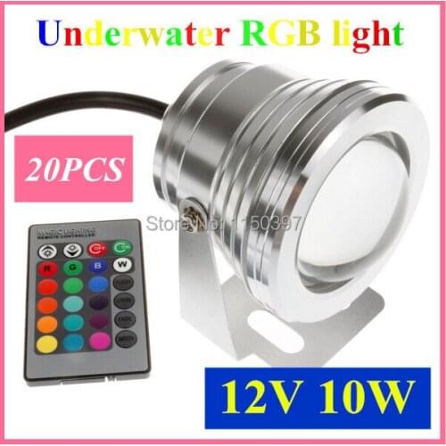 20pcs 10W 12v Underwater RGB Led Light 800LM Waterproof IP68 Fountain Pool Lamp 16 Color With 24key IR Remote Controller