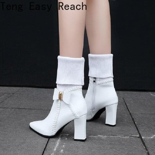 2021 Ladies white Bare boots High Quality PU Leather Boots Women Pointed Toe Pumps Heels Fashion Ladies Party Shoes Size 34-47