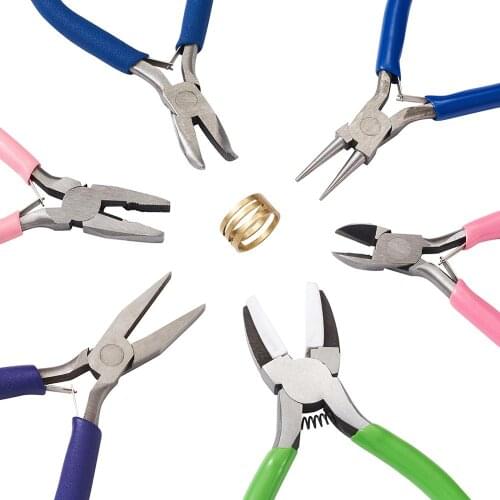 6pc/Set Carbon Steel Jewelry Pliers Tool Set with Flat Nose Plier Bent Nose Plier Round Nose Plier Side-Cutting for Jewelry Tool
