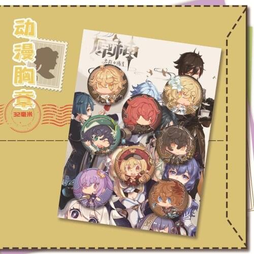 8/Set Anime Metal Badge Genshin Impact Cosplay Props LoveLive! Brooch FGO Demon Slayer 32mm Accessories Kids Toy Gift 5 Style