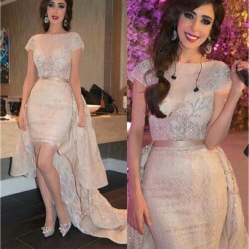 African prom dress with Detachable Tail Organza Lace Beading Cap Sleeve vestidos de graduacion vestido de festa curto 2020