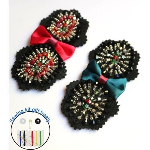 Fashion bowtie beaded applique for clothing DIY sew on rhinestone patches Embroidery parches for clothes bordados para ropa