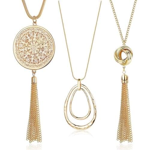 ASHMITA Long Pendant Necklaces for Women Knot Disk Circle Tassel Pendants Statement Sweater Necklace Set