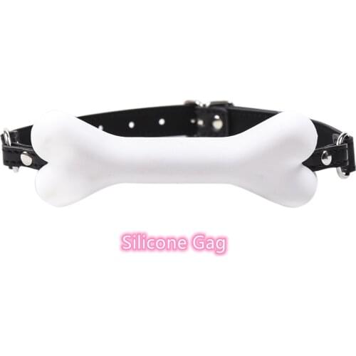 White Silicone Bone Mouth Gag Sex Toy with Adjustable Leather Bondage Strap for Men Women Gay Fetish Bdsm Flirt Erotic Accessory