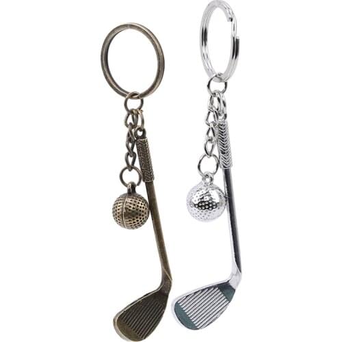 Alloy Silver Bronze Round Ball Golf Stick Decor Split Ring Keychain Fob Key Chains Creative Gifts