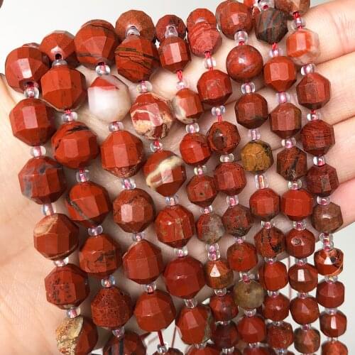 Natural Gem Minerals Beads Faceted Olive Shape Flower Red Jaspers Loose Spacer Beads For Jewelry DIY Making Bracelet Accessories