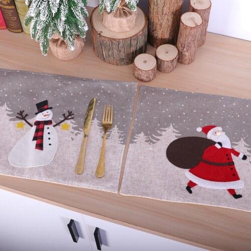 Child Lovely Red Christmas Placemats Santa Claus Snowman Placemats For Holiday Christmas Table Decorations
